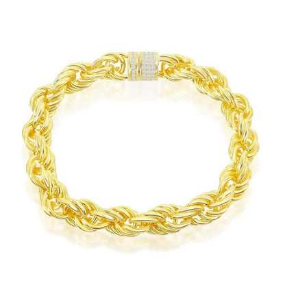 Sterling Silver 11mm Loose Rope With CZ Statement Lock Bracelet - Johnny Dang & Co