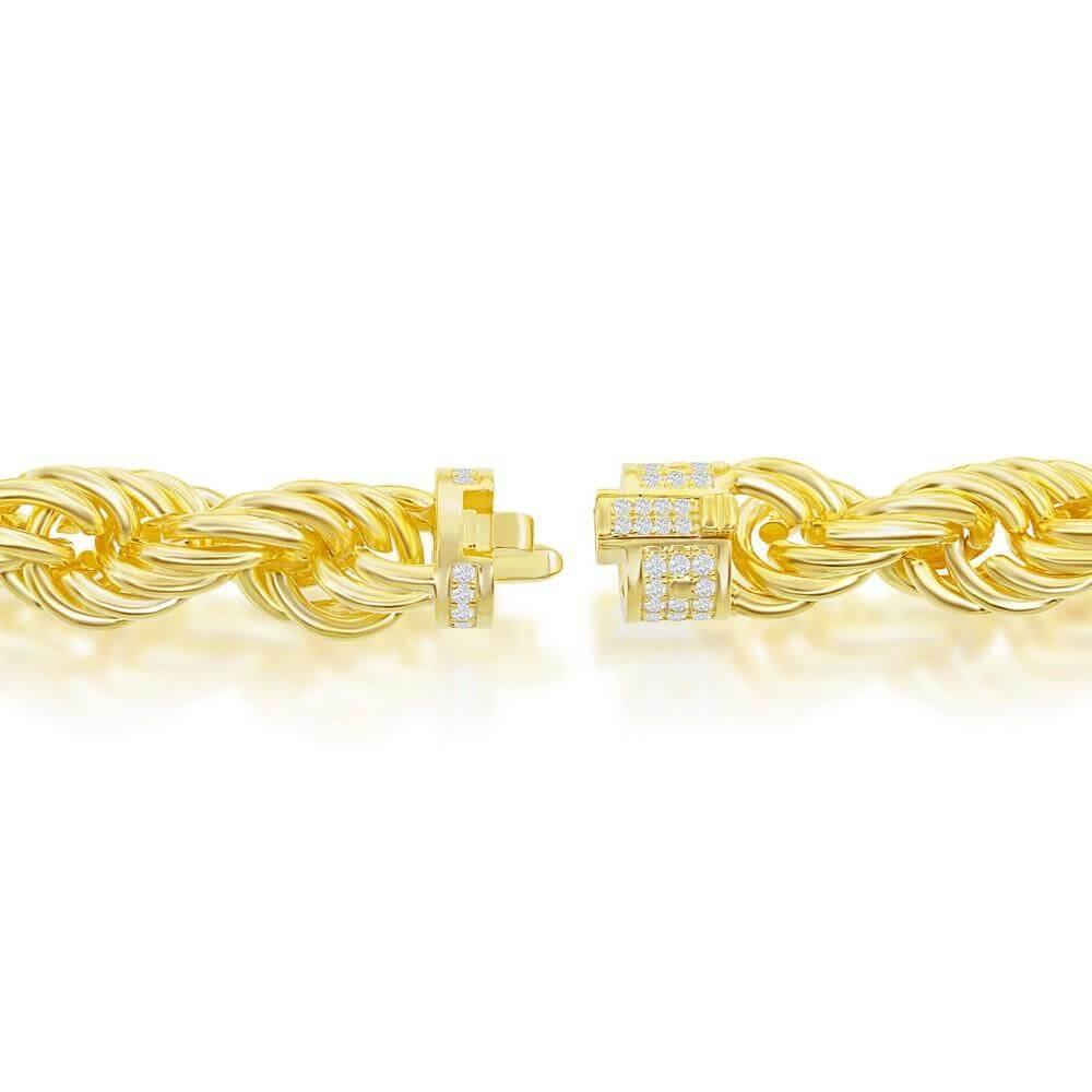 Sterling Silver 11mm Loose Rope With CZ Statement Lock Bracelet - Johnny Dang & Co