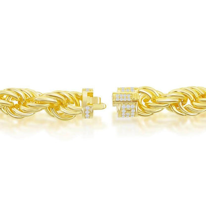 Sterling Silver 11mm Loose Rope With CZ Statement Lock Bracelet - Johnny Dang & Co