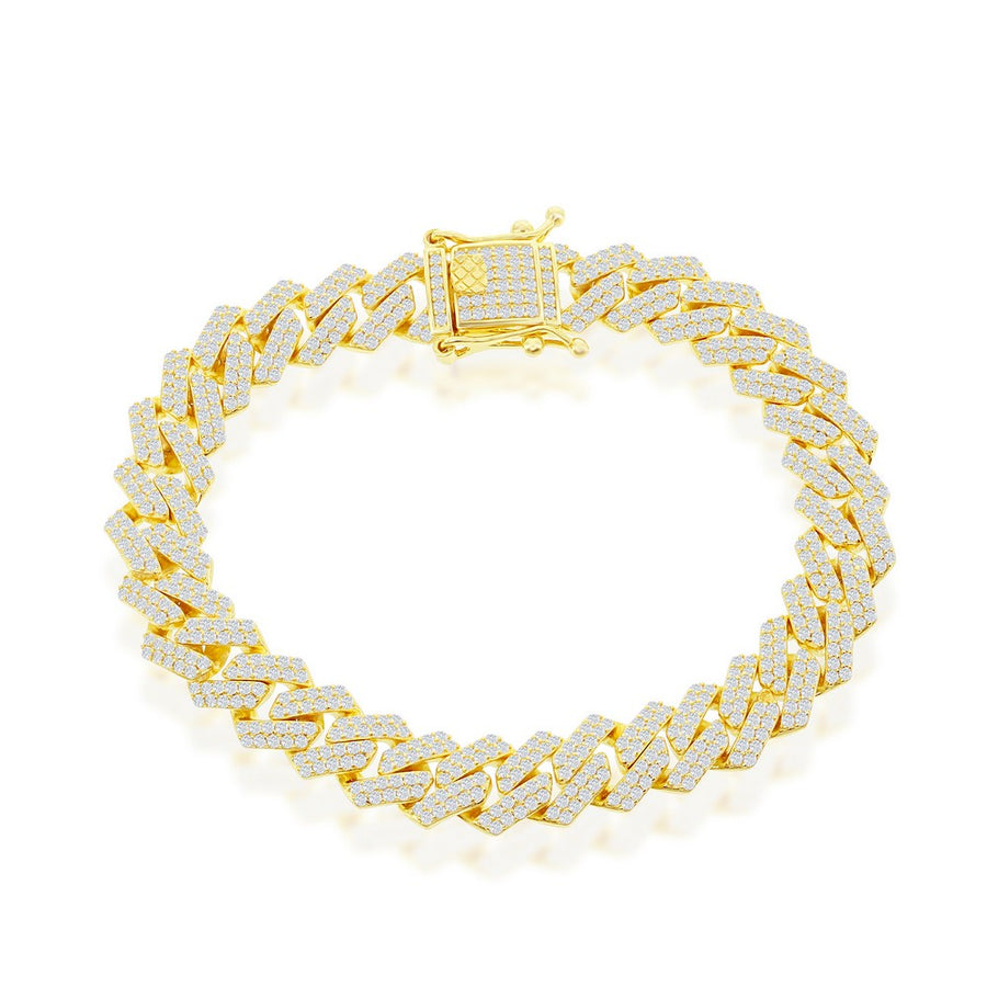 Italian Sterling Silver 10mm Micro Pave Monaco Bracelet - Gold Plated