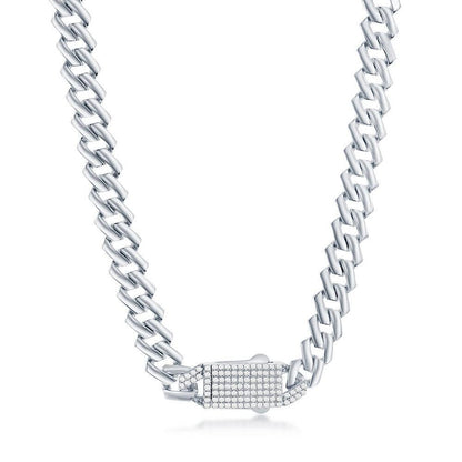 Sterling Silver 9mm Monaco Chain w/Micro Pave CZ Lock - Johnny Dang & Co