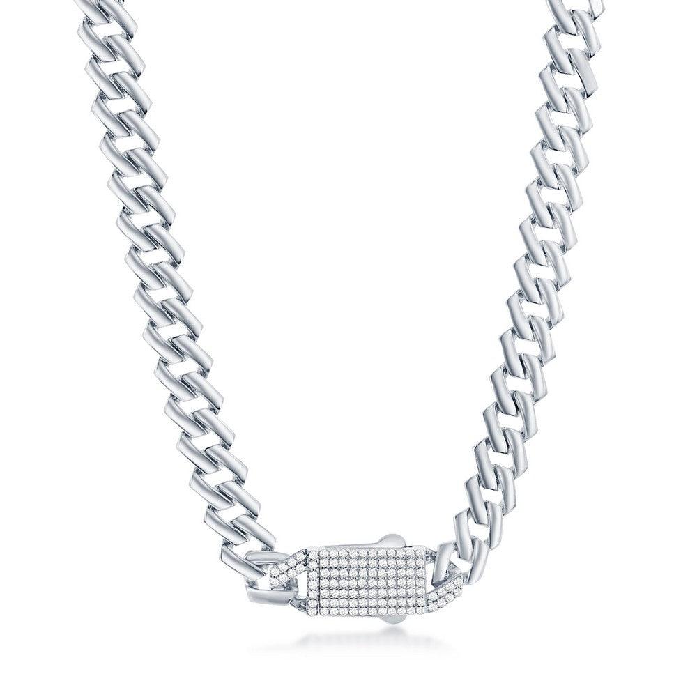 Sterling Silver 9mm Monaco Chain w/Micro Pave CZ Lock - Johnny Dang & Co