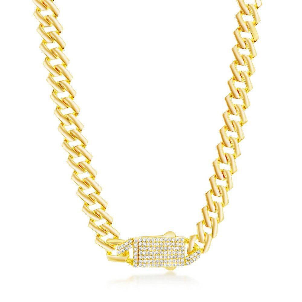 Bracelets Italian Sterling Silver 9mm Monaco Chain With Micro Pave CZ Lock - Gold Plated - Johnny Dang & Co