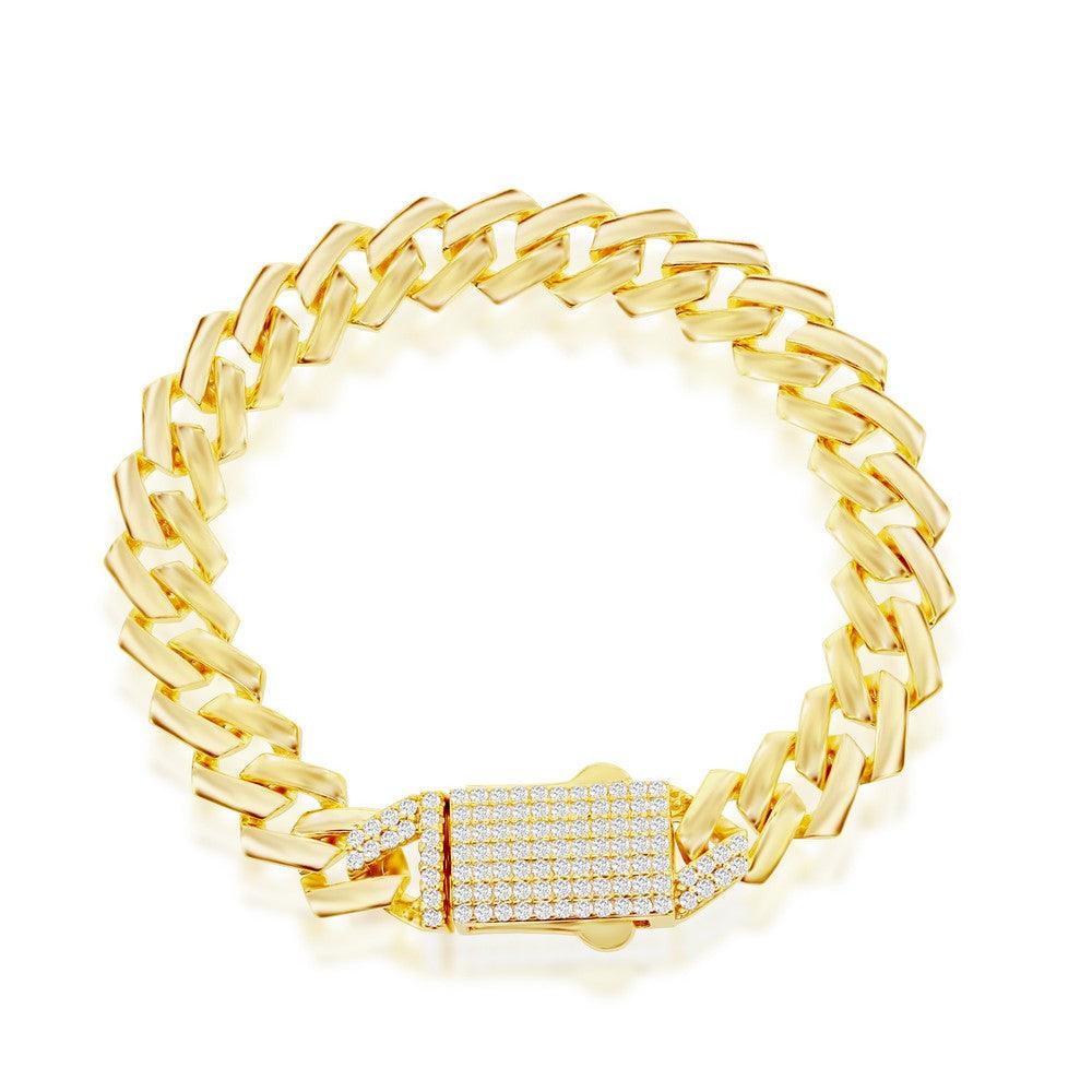 Bracelets Sterling Silver 9mm Monaco Chain w/Micro Pave CZ Lock - Gold Plated - Johnny Dang & Co