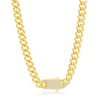 Bracelets Sterling Silver 9mm Monaco Chain w/Micro Pave CZ Lock - Gold Plated - Johnny Dang & Co