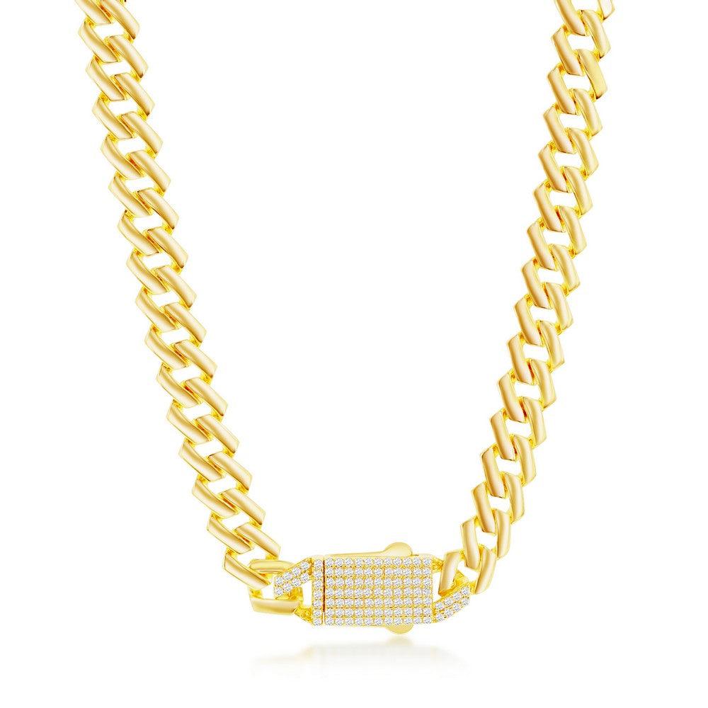 Bracelets Sterling Silver 9mm Monaco Chain w/Micro Pave CZ Lock - Gold Plated - Johnny Dang & Co