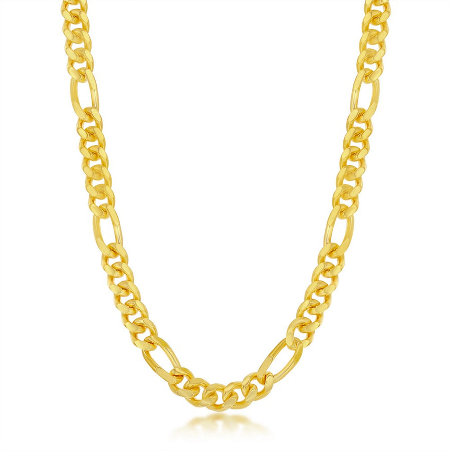 Sterling Silver 6mm Solid Mami Cuban Figaro Chain - Gold Plated