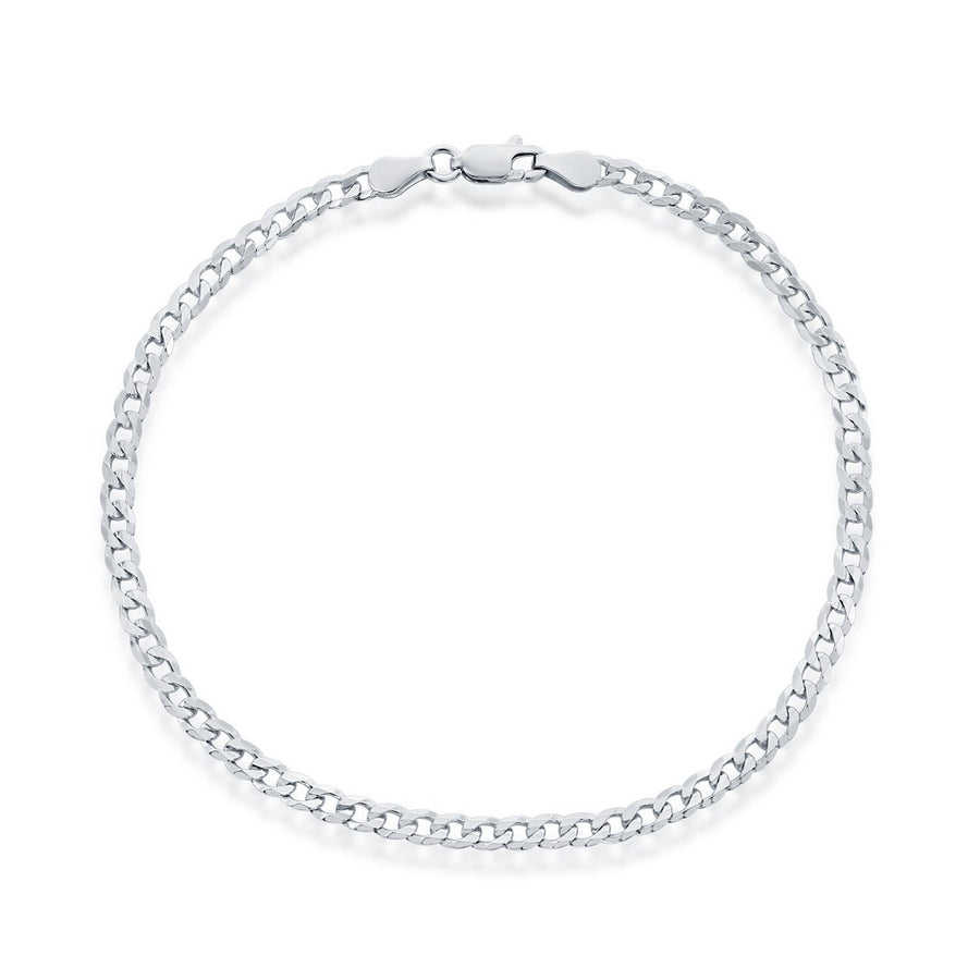 Sterling Silver 3.5mm Cuban Anklet - Rhodium Plated