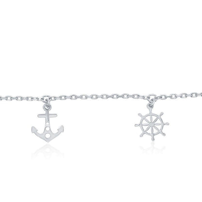 Sterling Silver Alternating Anchor and Ship Wheel Anklet - Johnny Dang & Co