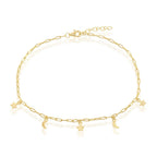 Sterling Silver Moon & Star Charms Paperclip Anklet - Gold Plated - Johnny Dang & Co