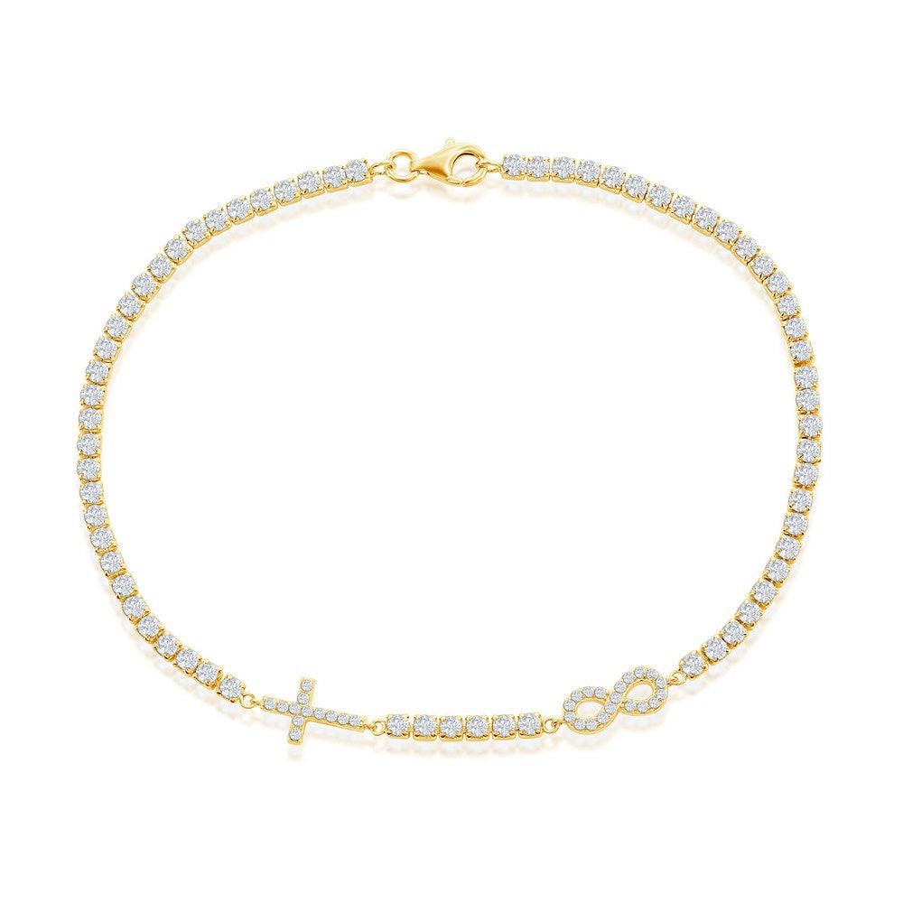 Sterling Silver Infinity & Cross Tennis Anklet - Gold Plated - Johnny Dang & Co
