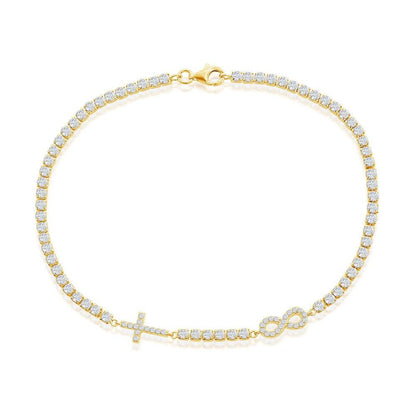 Sterling Silver Infinity & Cross Tennis Anklet - Gold Plated - Johnny Dang & Co