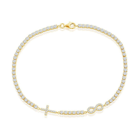 Sterling Silver Infinity & Cross Tennis Anklet - Gold Plated - Johnny Dang & Co