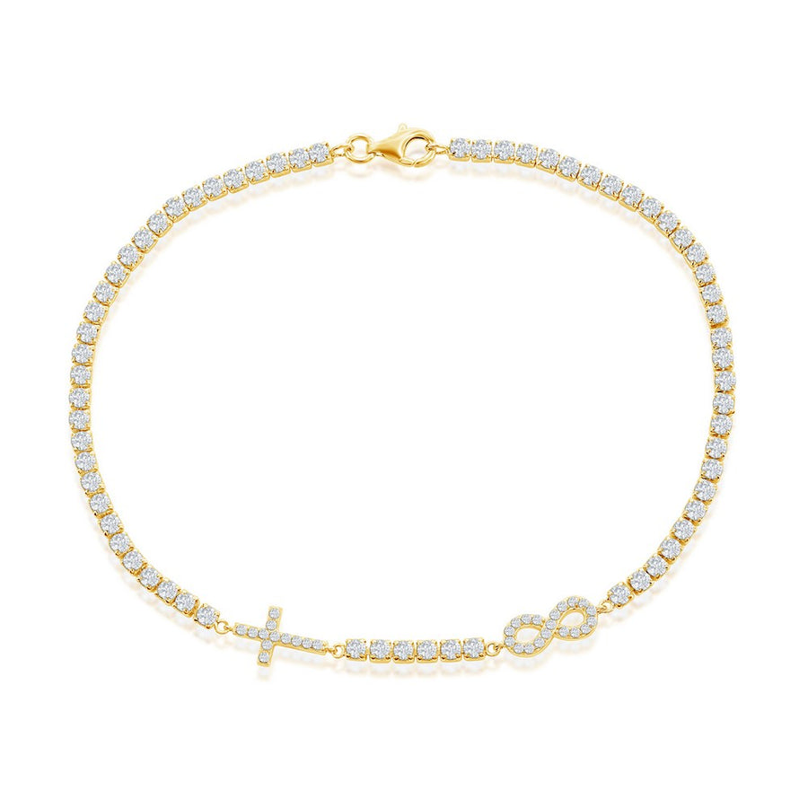Sterling Silver Infinity & Cross Tennis Anklet - Gold Plated