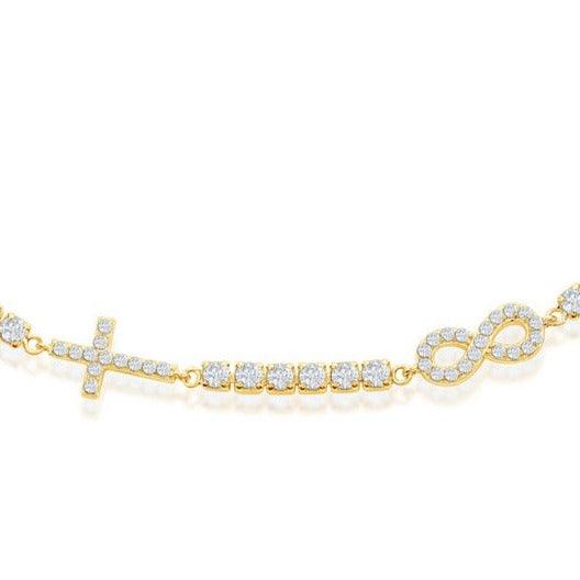 Sterling Silver Infinity & Cross Tennis Anklet - Gold Plated - Johnny Dang & Co