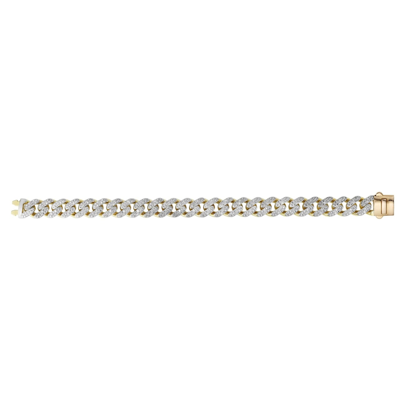 14kt Gold 8.25 inches Yellow Finish 11.5mm White Pave Curb Link Bracelet with Box Clasp with 1.1000ct 1.35mm White Diamond - Johnny Dang & Co