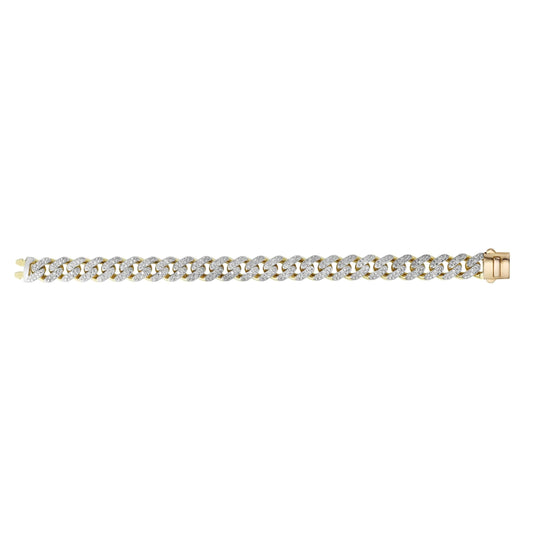 14kt Gold 8.25 inches Yellow Finish 11.5mm White Pave Curb Link Bracelet with Box Clasp with 1.1000ct 1.35mm White Diamond - Johnny Dang & Co