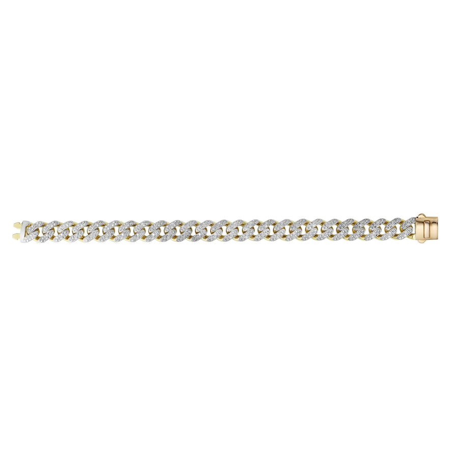 14kt Gold 8.25 inches Yellow Finish 11.5mm White Pave Curb Link Bracelet with Box Clasp with 1.1000ct 1.35mm White Diamond
