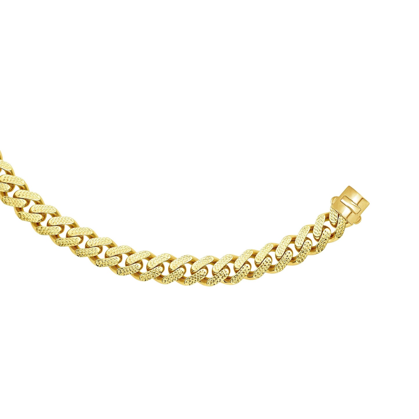 14kt Gold 7 inches Yellow Finish 13.5mm Yellow Pave Curb Link Bracelet with Box with Both Side Push Clasp - Johnny Dang & Co