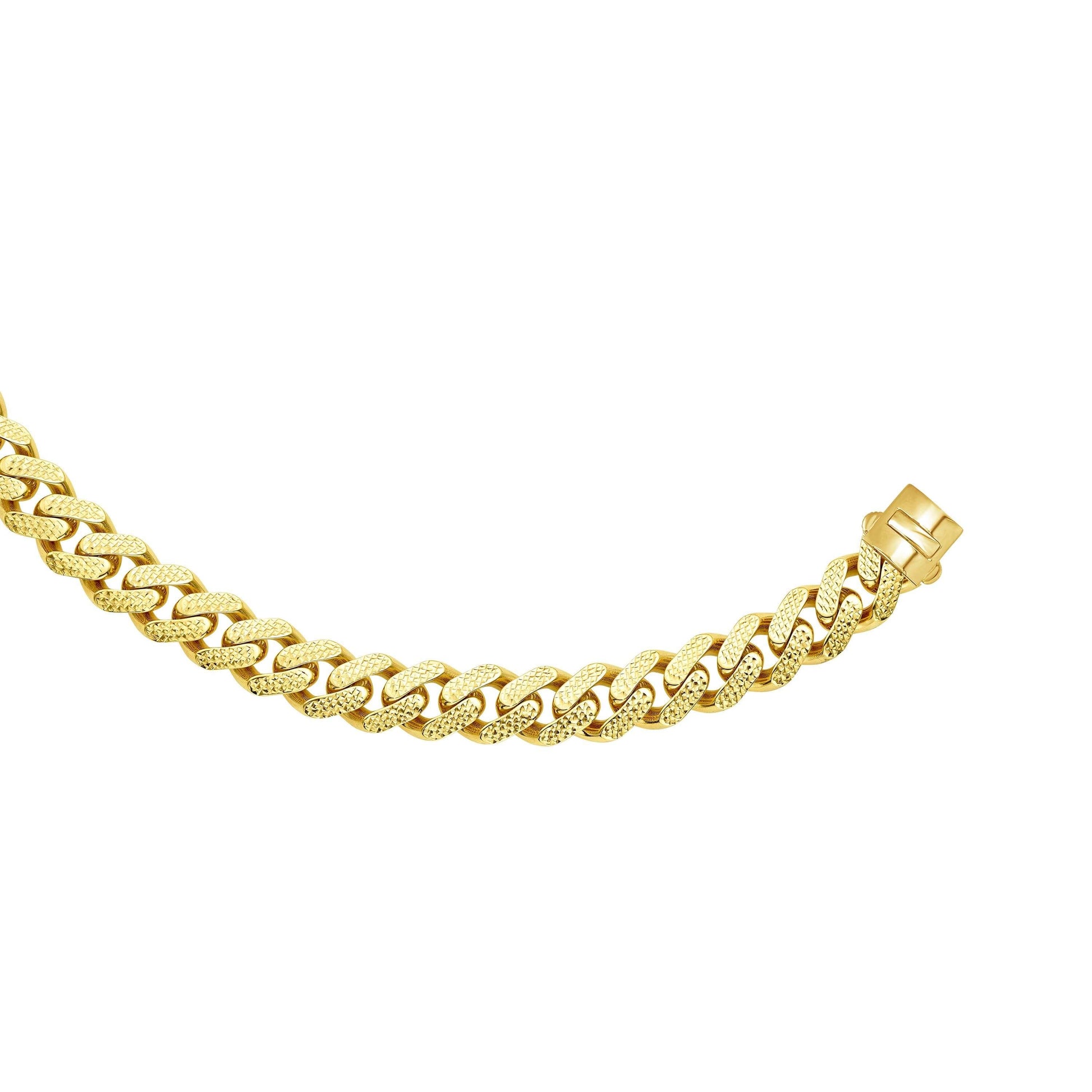 14kt Gold 7 inches Yellow Finish 13.5mm Yellow Pave Curb Link Bracelet with Box with Both Side Push Clasp - Johnny Dang & Co