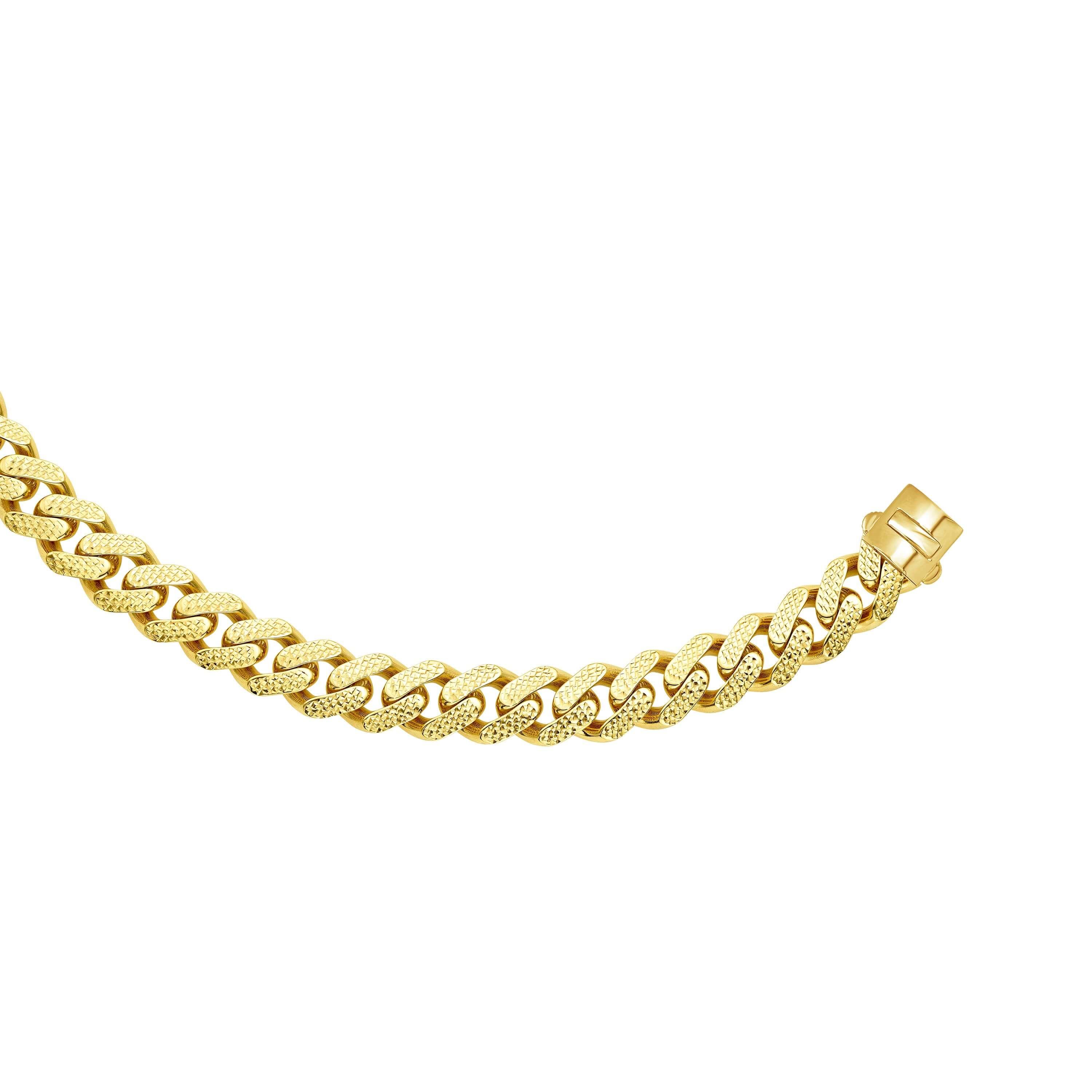 14kt Gold 7 inches Yellow Finish 13.5mm Yellow Pave Curb Link Bracelet with Box with Both Side Push Clasp - Johnny Dang & Co