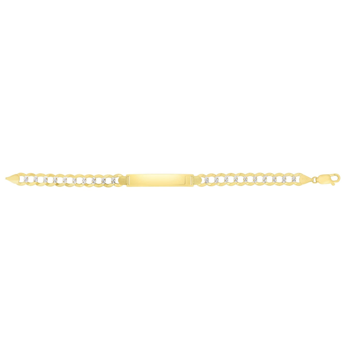 14kt Gold 8.5 inches Yellow Finish 10mm Pave Curb ID Bracelet with Lobster Clasp - Johnny Dang & Co