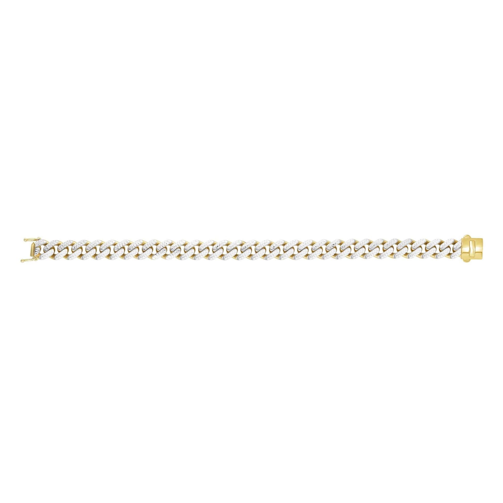 14kt Gold 8.25 inches Yellow Finish 9.5mm White Diamond Cut Curb Link Bracelet with Box with Both Side Push Clasp - Johnny Dang & Co