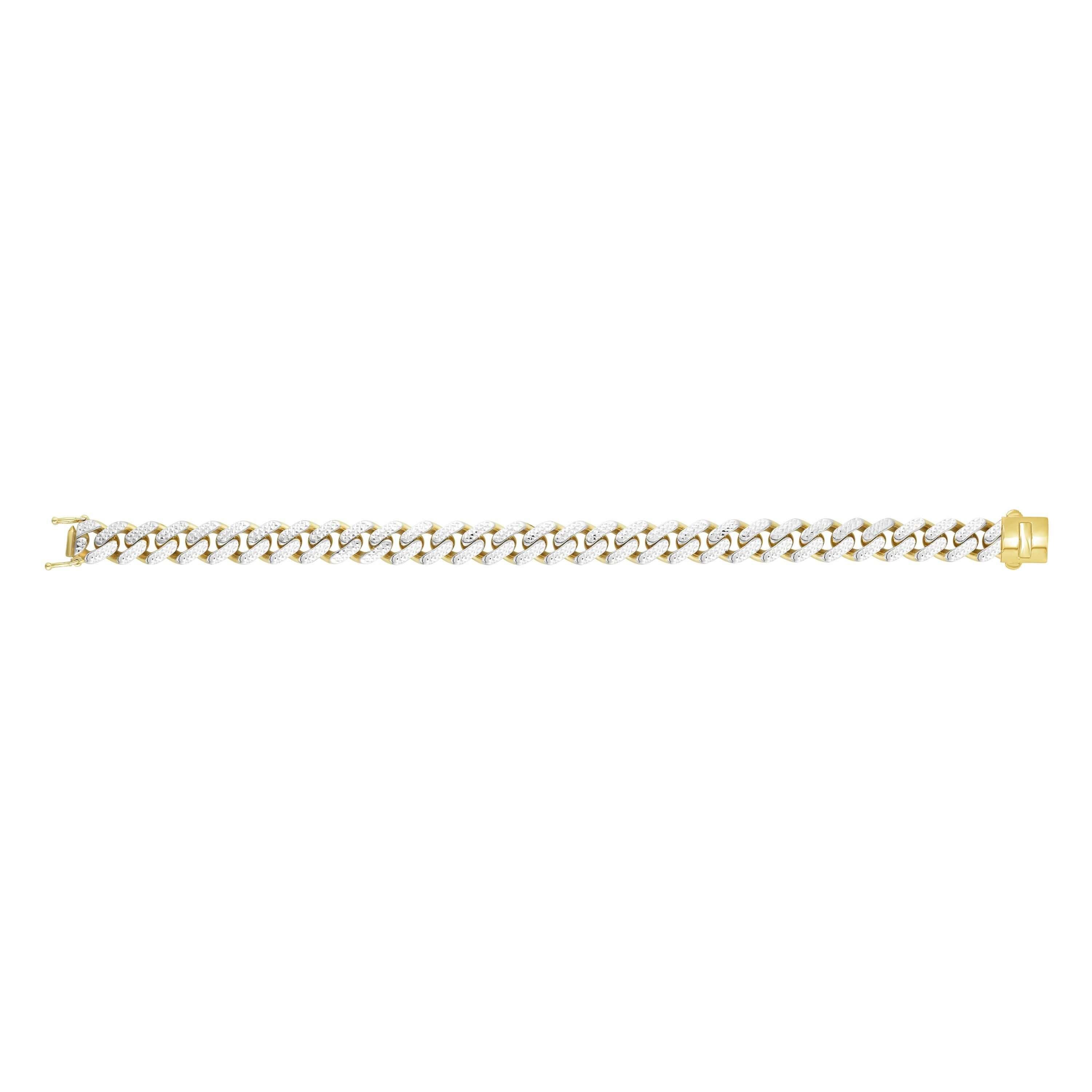 14kt Gold 8.25 inches Yellow Finish 9.5mm White Diamond Cut Curb Link Bracelet with Box with Both Side Push Clasp - Johnny Dang & Co