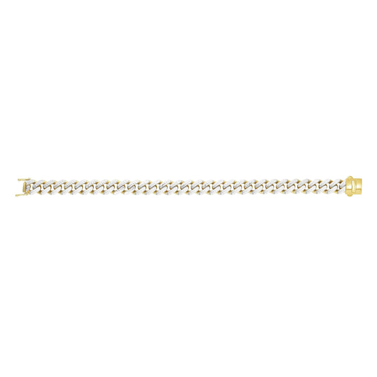 14kt Gold 8.25 inches Yellow Finish 9.5mm White Diamond Cut Curb Link Bracelet with Box with Both Side Push Clasp - Johnny Dang & Co