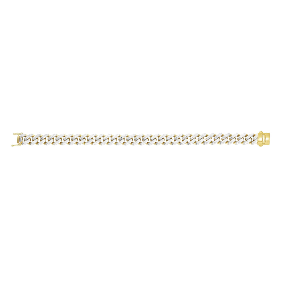 14kt Gold 8.25 inches Yellow Finish 9.5mm White Diamond Cut Curb Link Bracelet with Box with Both Side Push Clasp