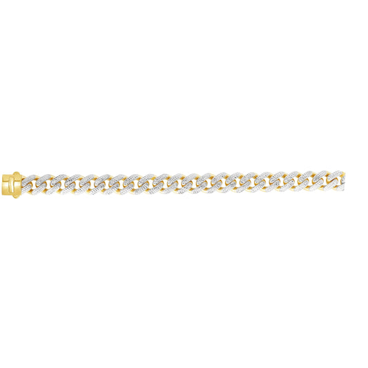 14kt Gold 8.5 inches Yellow Finish 13.5mm White Diamond Cut Curb Link Bracelet with Box with Both Side Push Clasp - Johnny Dang & Co