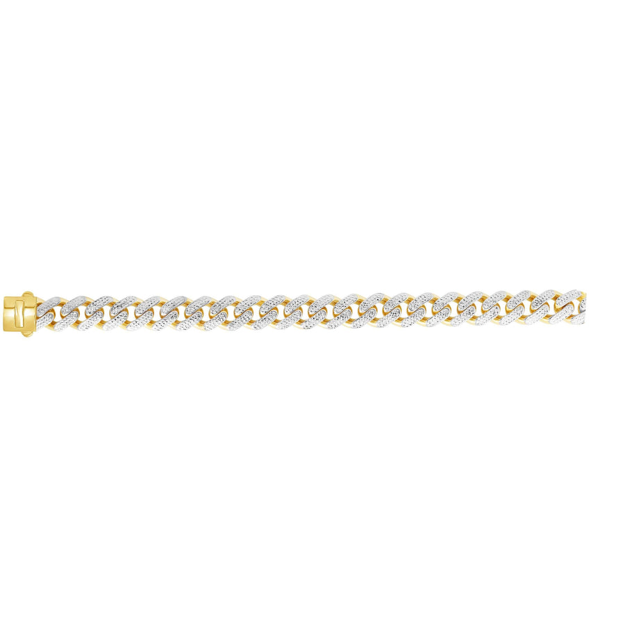 14kt Gold 8.5 inches Yellow Finish 13.5mm White Diamond Cut Curb Link Bracelet with Box with Both Side Push Clasp