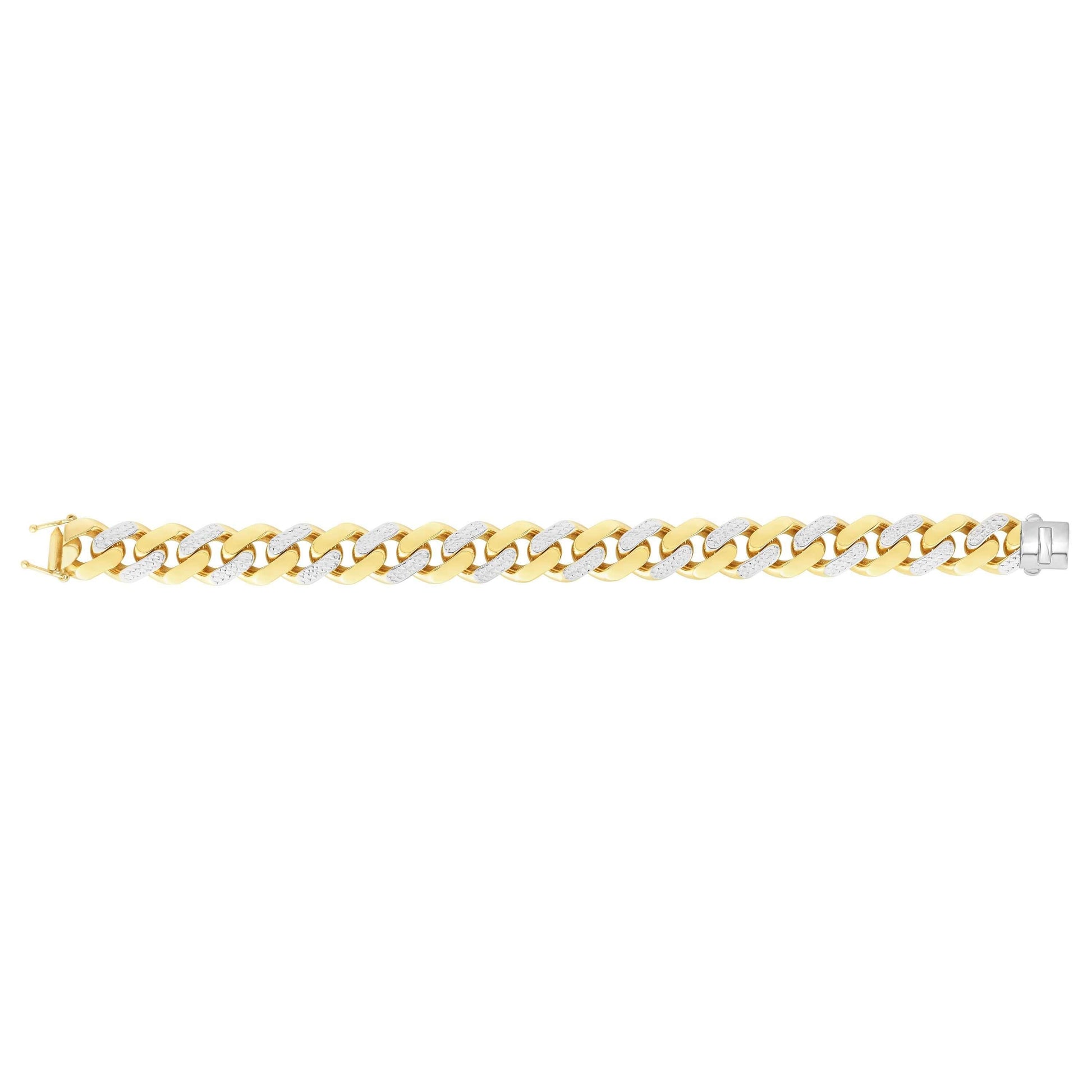 14kt Gold 8.5 inches Yellow Finish 11.3mm Alternate Pave Fancy Curb Link Bracelet with Box with Both Side Push Clasp - Johnny Dang & Co