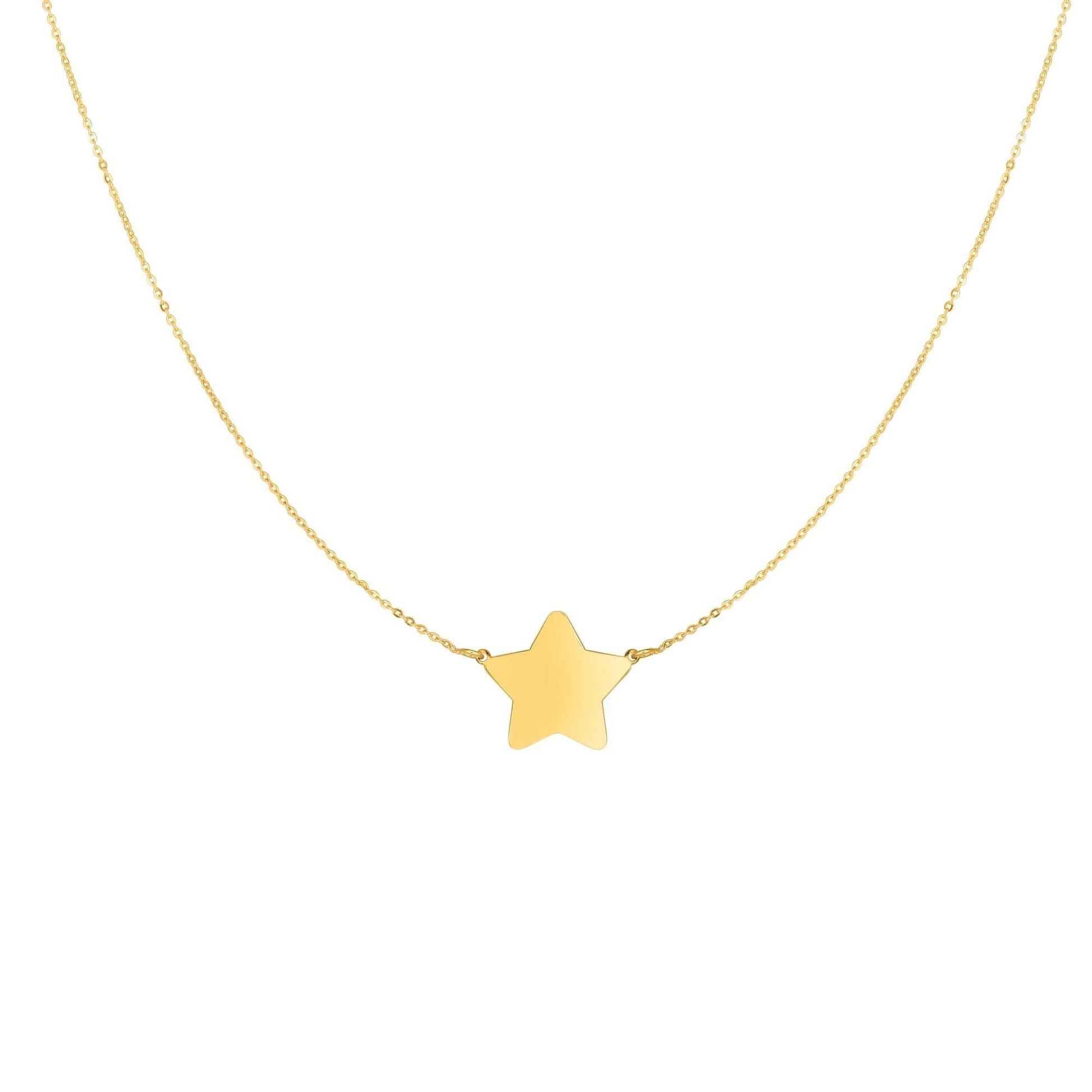 14kt Gold 18 inches Yellow Finish 1x11x13mm Shiny Flat Extendable Star Length Necklace with Spring Ring Clasp - Johnny Dang & Co