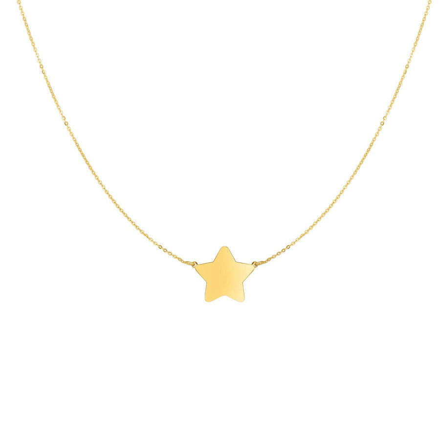 14kt Gold 18 inches Yellow Finish 1x11x13mm Shiny Flat Extendable Star Length Necklace with Spring Ring Clasp