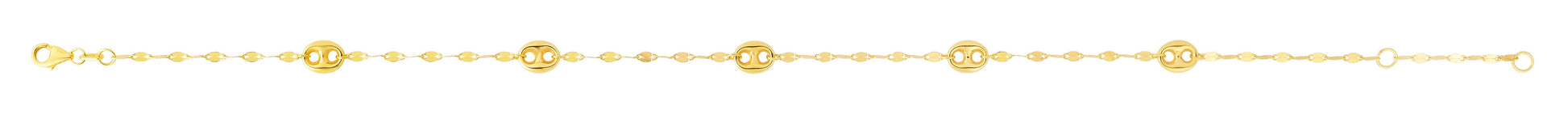 14K Gold Mirror Chain and Puffed Mariner Station Anklet - Johnny Dang & Co