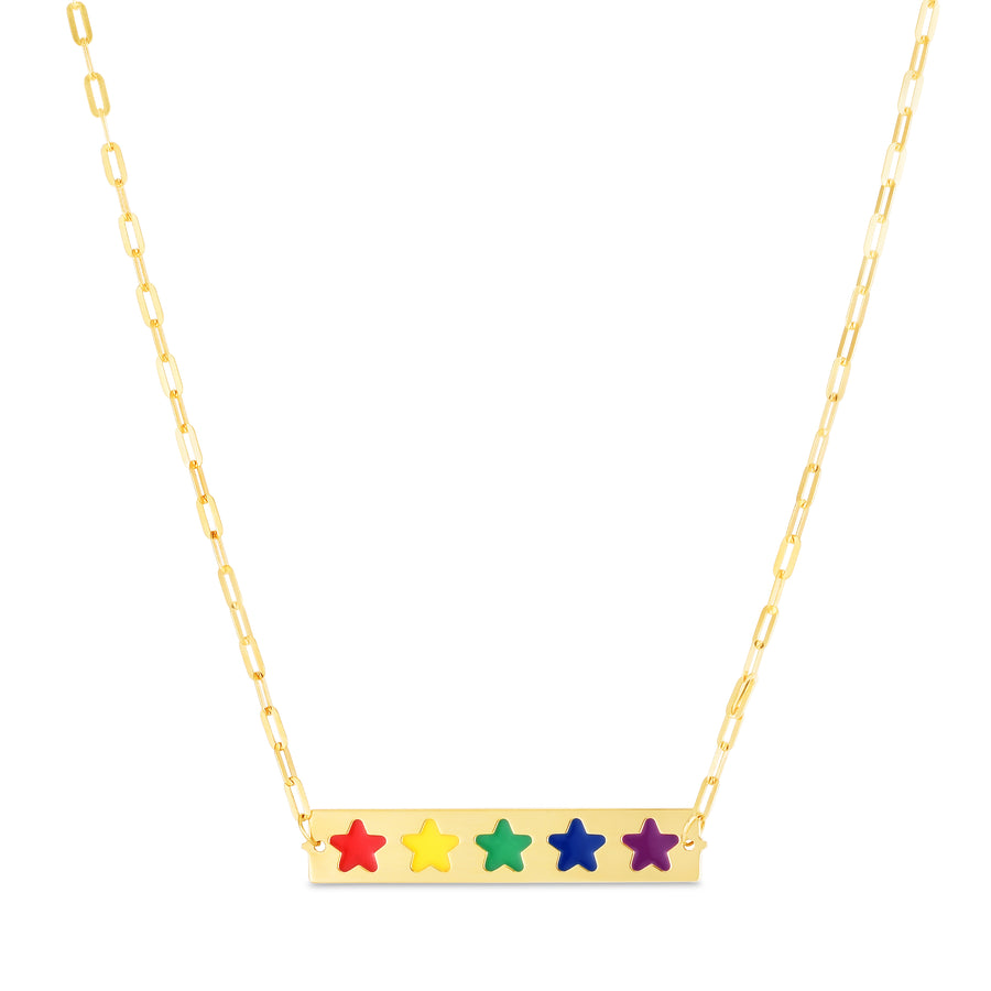 14K Rainbow Enamel Bar Necklace