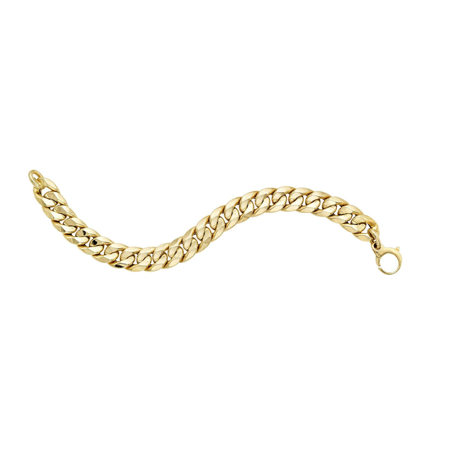 14kt Gold 7.5 inches Yellow Finish 10mm Soft Faceted Curb Fancy Link Bracelet with Lobster Clasp