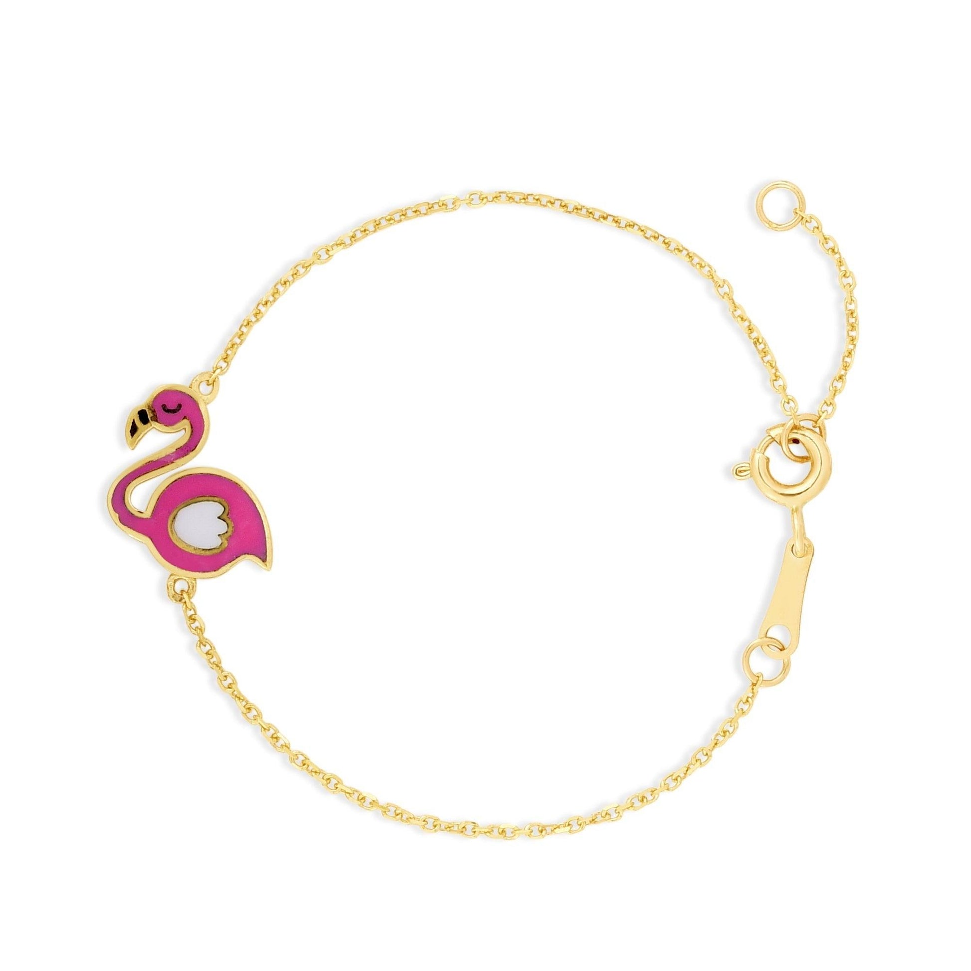 Kids 14K Gold Enamel Flamingo Bracelet - Johnny Dang & Co
