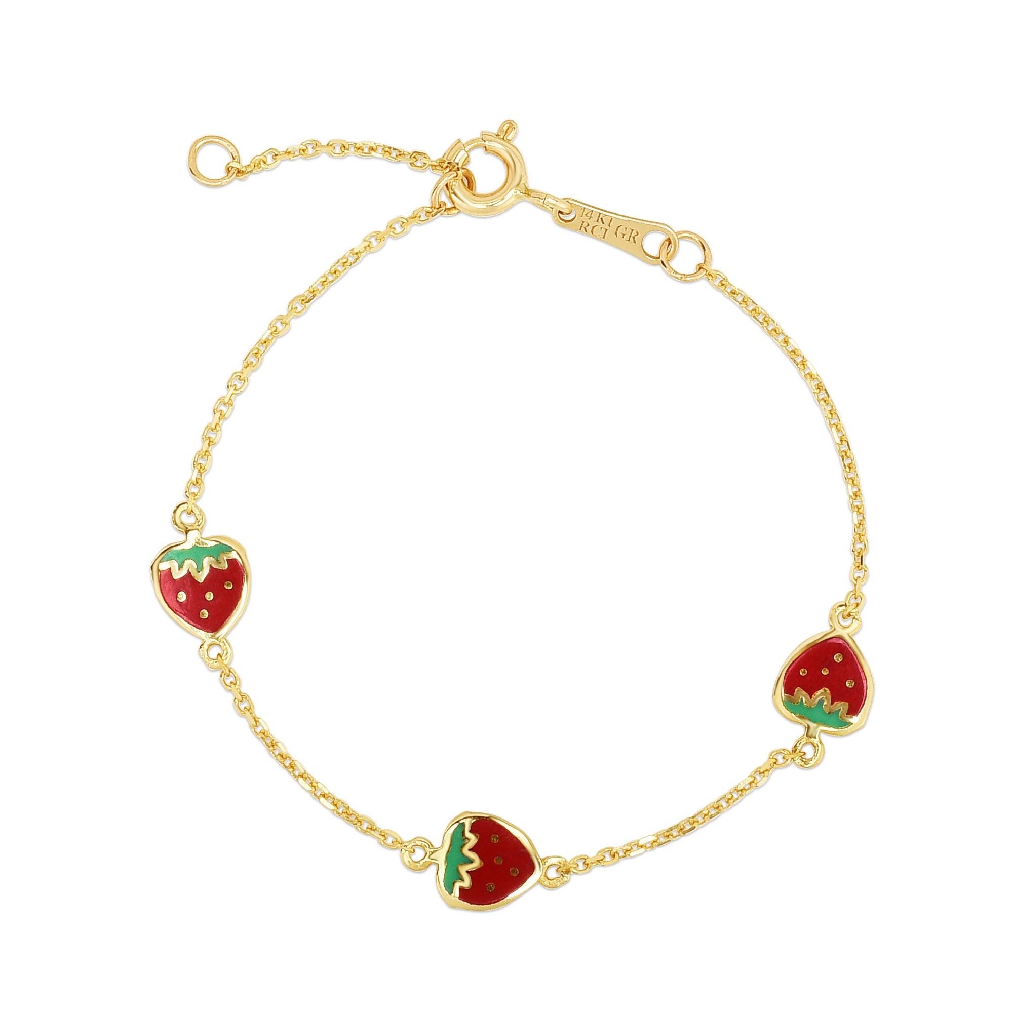 Kids 14K Gold Enamel Strawberry Bracelet - Johnny Dang & Co