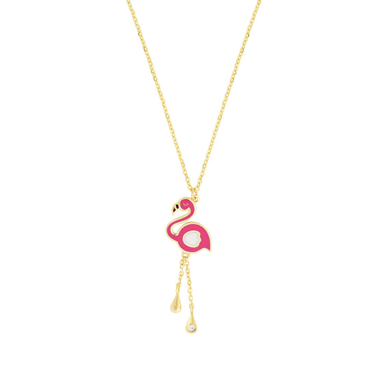 Kids 14k Gold and Enamel Flamingo Chain 14" - Johnny Dang & Co