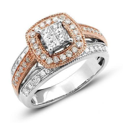 14KW+R 1.05CTW DIAMOND TWO TONE QUAD HEAD RING - Johnny Dang & Co