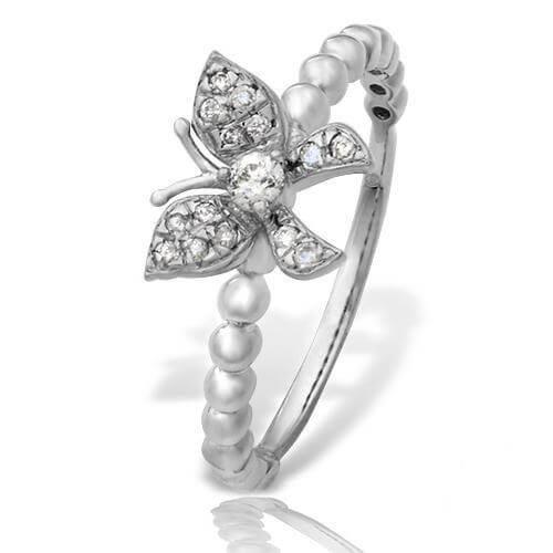 14KW 0.20CTW DIAMOND BUTTERFLY RING - BEADED SHANK - Johnny Dang & Co