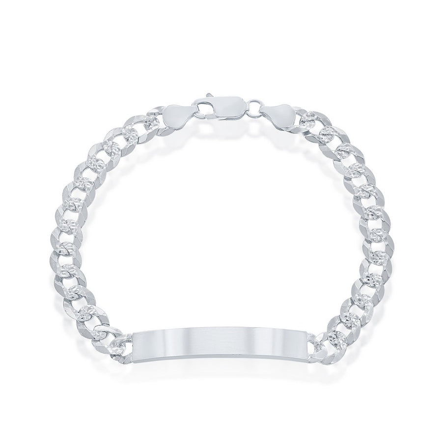 Sterling Silver 7mm Pave Curb Chain ID Bracelet