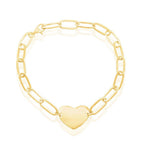 Sterling Silver Polished Heart Paperclip Bracelet - Gold Plated - Johnny Dang & Co