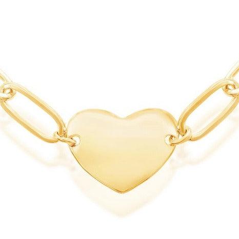 Sterling Silver Polished Heart Paperclip Bracelet - Gold Plated - Johnny Dang & Co