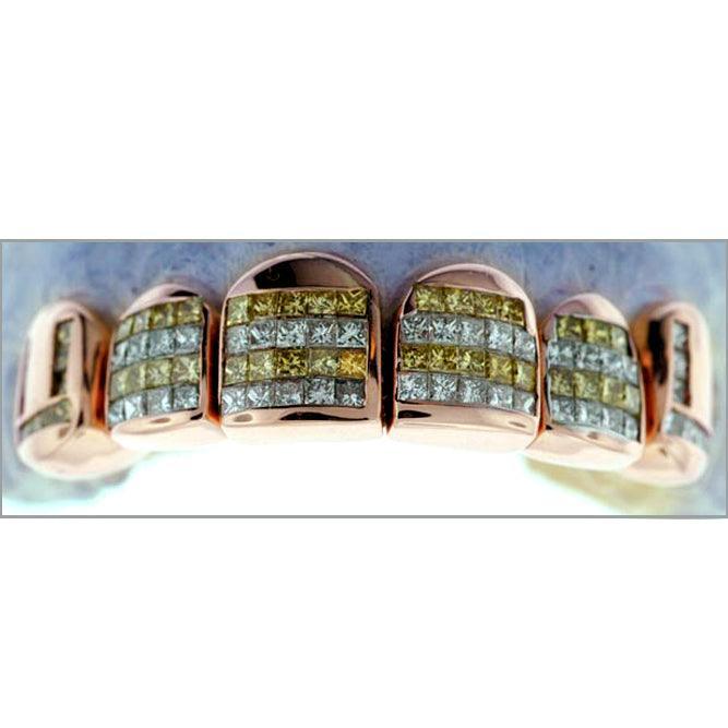 YELLOW & WHITE PRINCESS CUT INVISIBLE SET GRILL [TVJ_S116] - Johnny Dang & Co