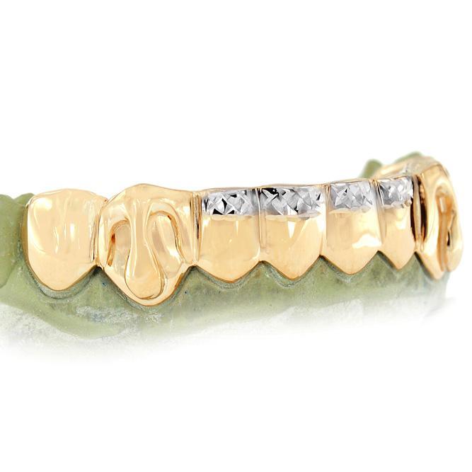 S161111-B-1 - 8 Teeth Solid Deep Cut Grill 2 Teeth with Dripping Gold - Johnny Dang & Co