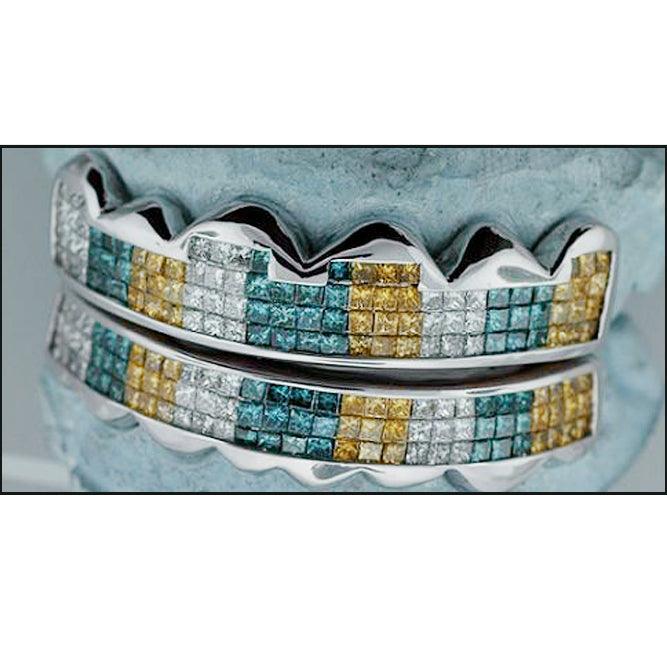BLUE,WHITE & YELLOW PRINCESS CUT HORIZONTAL INVISIBLE [TVJ S2110] - Johnny Dang & Co