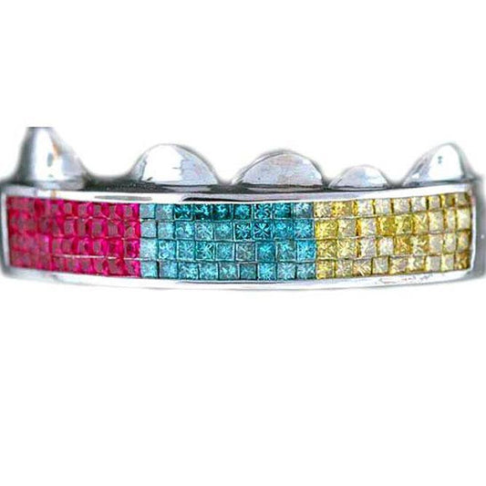 PRINCESS CUT YELLOW, RED RUBY & BLUE DIAMONDS SET IN I [S2115] - Johnny Dang & Co